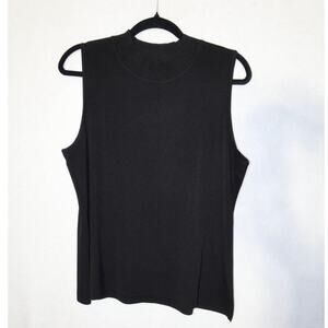 Misook Classic Double Scoop Mock Neck Knit Tank Top, Black, XL